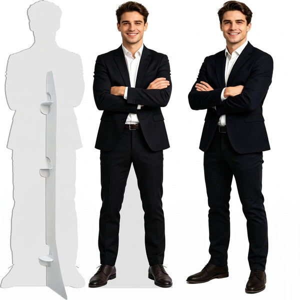 1:1 Life Size Human Cutout Standee, HD Print Full Body Figure Display Stand with Back Support for Trade Show, Fan Event, Store Theme Decoration
