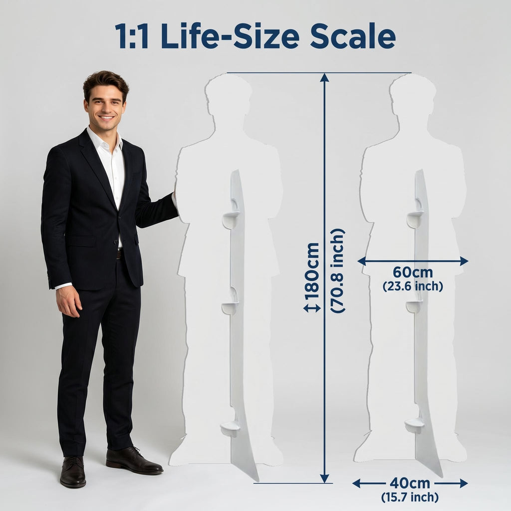 1:1 Life Size Human Cutout Standee, HD Print Full Body Figure Display Stand with Back Support for Trade Show, Fan Event, Store Theme Decoration