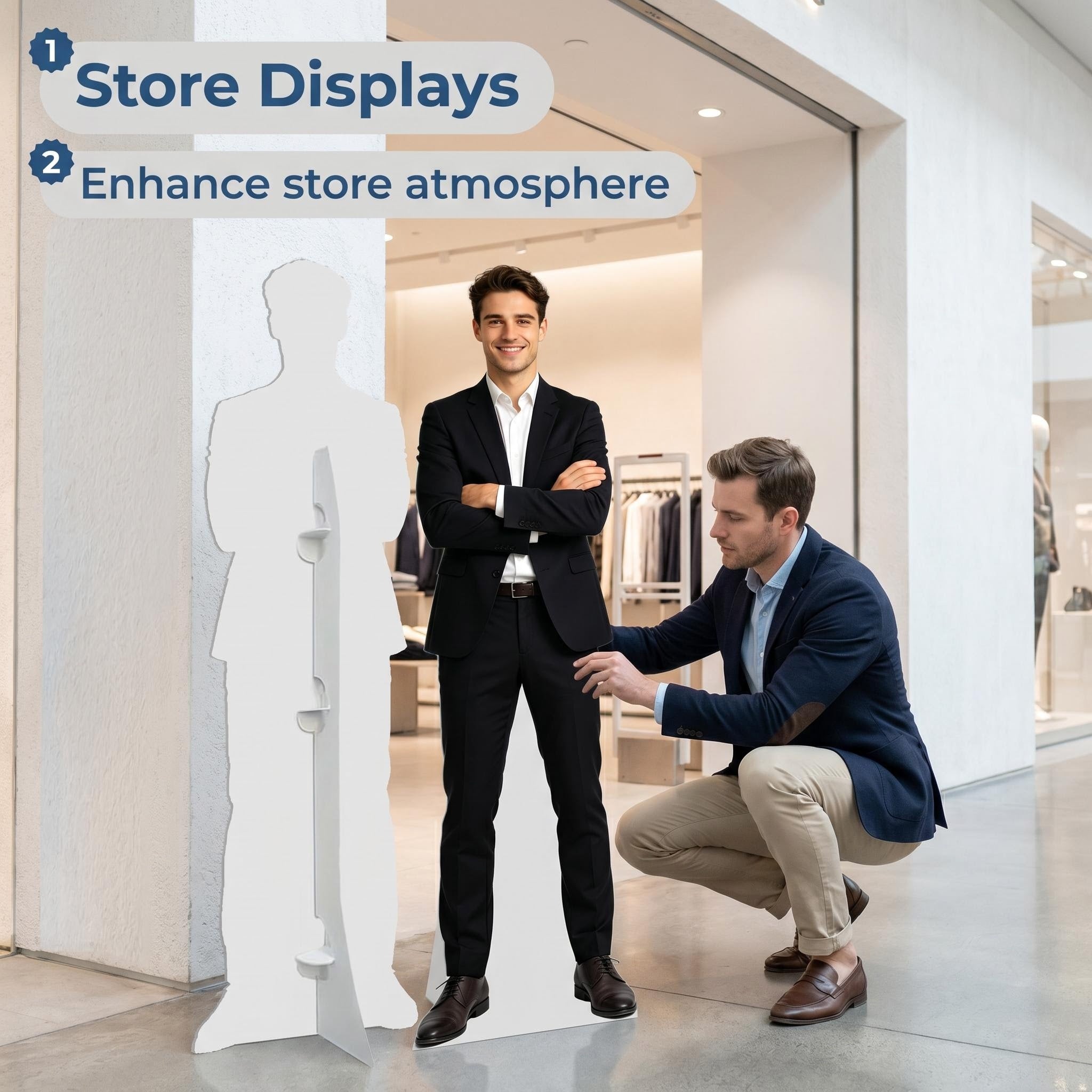 1:1 Life Size Human Cutout Standee, HD Print Full Body Figure Display Stand with Back Support for Trade Show, Fan Event, Store Theme Decoration